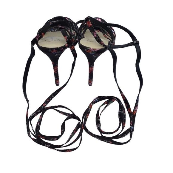 Jessica Simpson Black Jexilla Floral Strappy Wrap Sandal Size 11 (43) - Picture 3 of 10